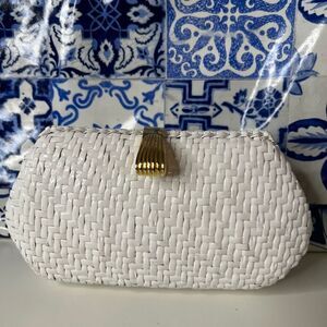 VTG Vanessa Gold Wicker Coated Woven Purse Cross Body Chain Shoulder Strap Tiki